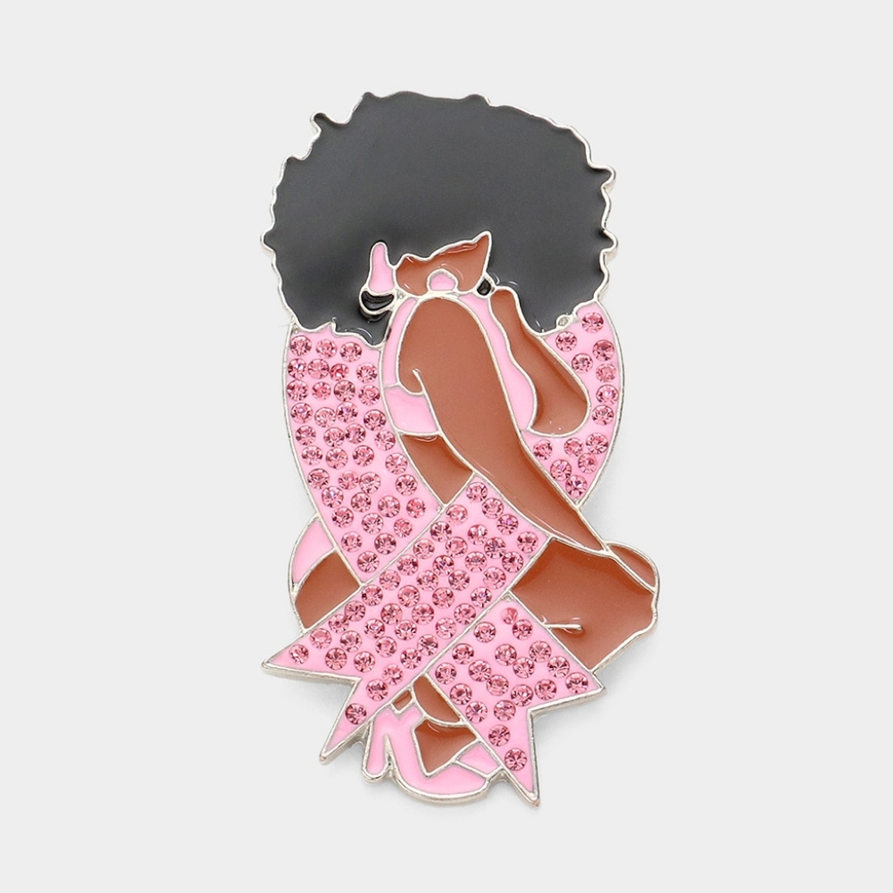Pink Ribbon Brooch Rhinestone Bow Cancer Pin Cute Fashion Statement Accessory